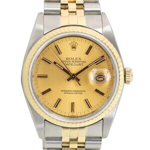 ROLEX DATEJUST CHAMPAGNE INDEX DIAL 18KY FLUTED JUBILEE TWOTONE WATCH 36MM 16233